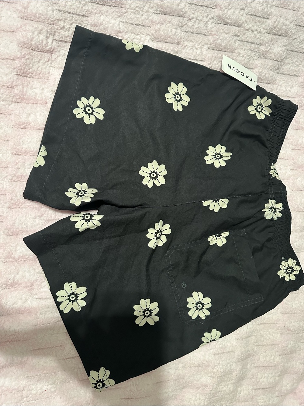 PacSun Black Swim Trunks with Cream Floral Accents - Picture 2 of 5